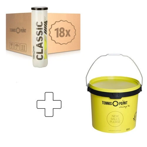 Classic Tennisball 18x 4 Ball Tube In A Box, Plus Ball Bucket 3 Classic Tennisball 18x 4 Ball Tube In A Box, Plus Ball Bucket